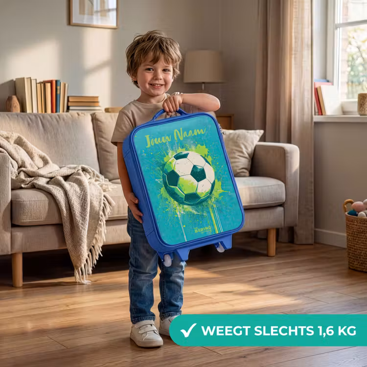 Voetbalvibes - Verfspatten - Groen - Blauw Kinderkoffer - Blauw klein -sfeer2_NL