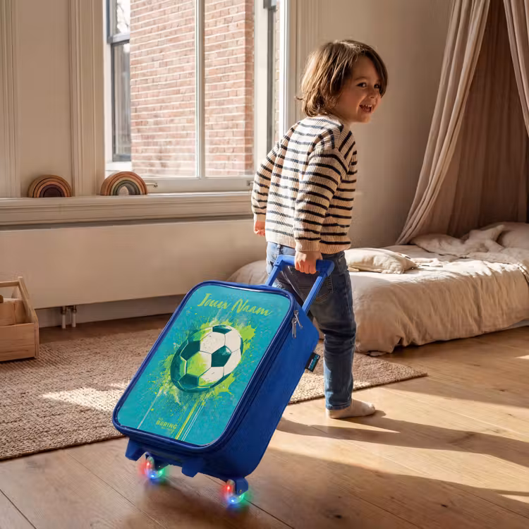 Voetbalvibes - Verfspatten - Groen - Blauw Kinderkoffer - Blauw klein -sfeer1