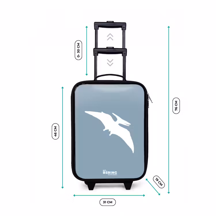 Blauw met Pteranodon dino Kinderkoffer - Zwart klein -productfoto_formaten