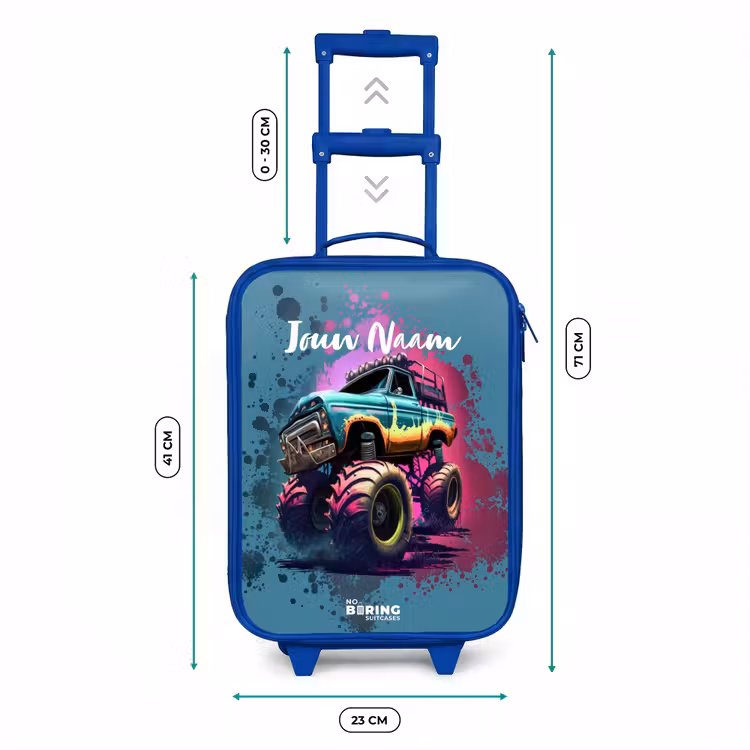Monster Wheels Kinderkoffer - Blauw klein -productfoto_formaten