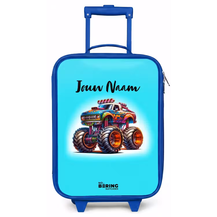Monstertruck op Lichtblauwe Achtergrond Kinderkoffer - Blauw klein -zz3dotto