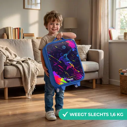 Neon actievolle voetbalspeler Kinderkoffer - Blauw klein -sfeer2_NL