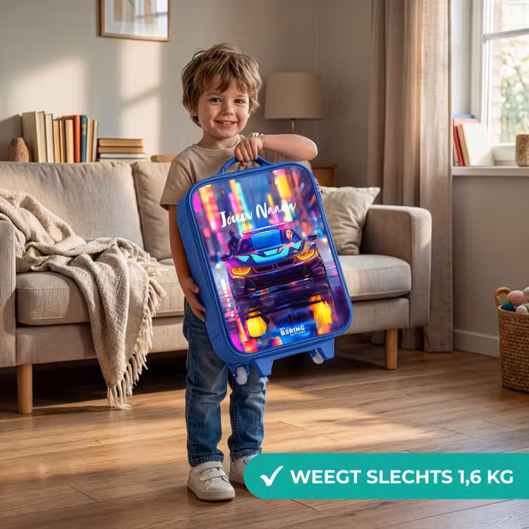Neon nightcar Kinderkoffer - Blauw klein -sfeer2_NL