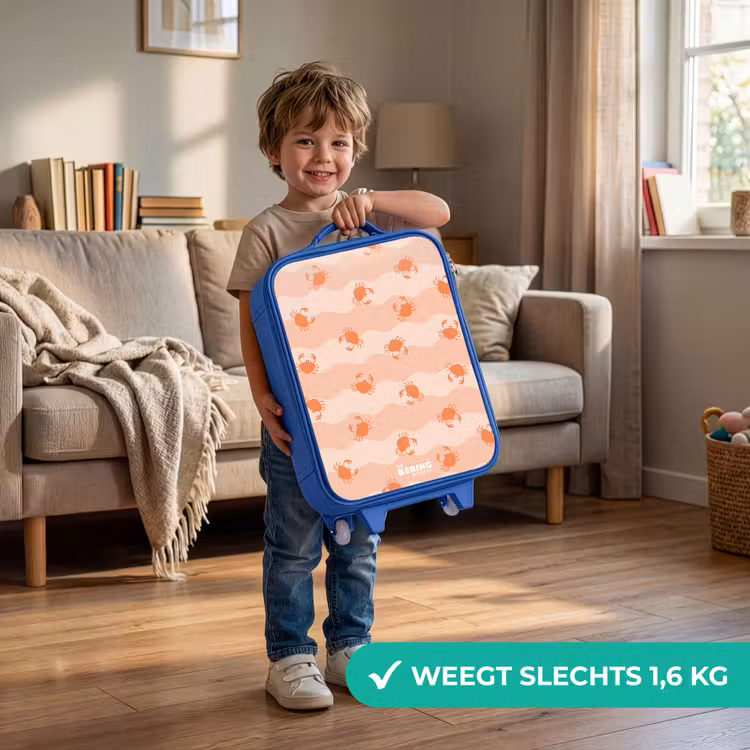 Oranje krabben op golvende achtergrond Kinderkoffer - Blauw klein -sfeer2_NL