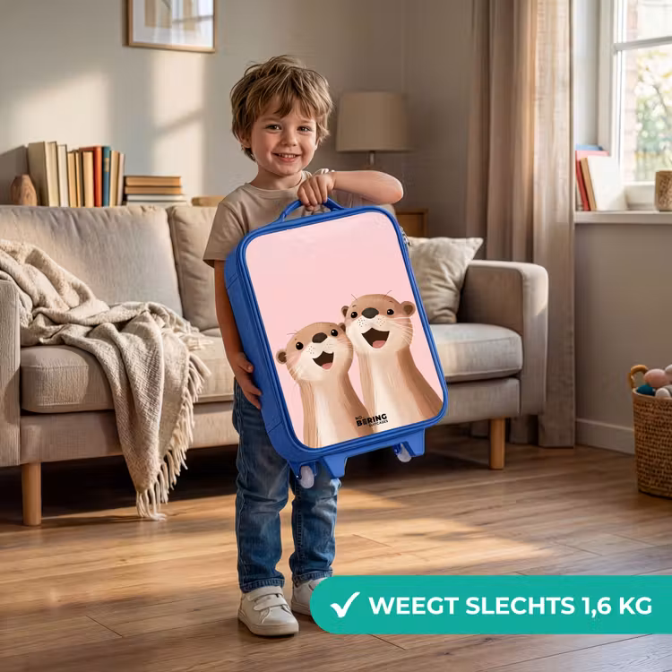 Otters - Lachen - Roze - Illustratie Kinderkoffer - Blauw klein -sfeer2_NL