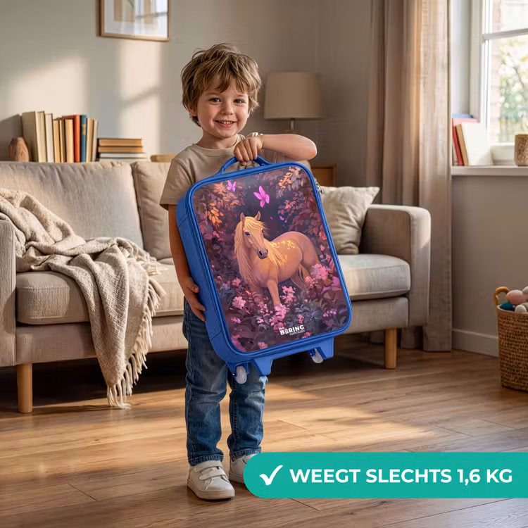 Paard - Bloemen - Paars - Vlinder Kinderkoffer - Blauw klein -sfeer2_NL
