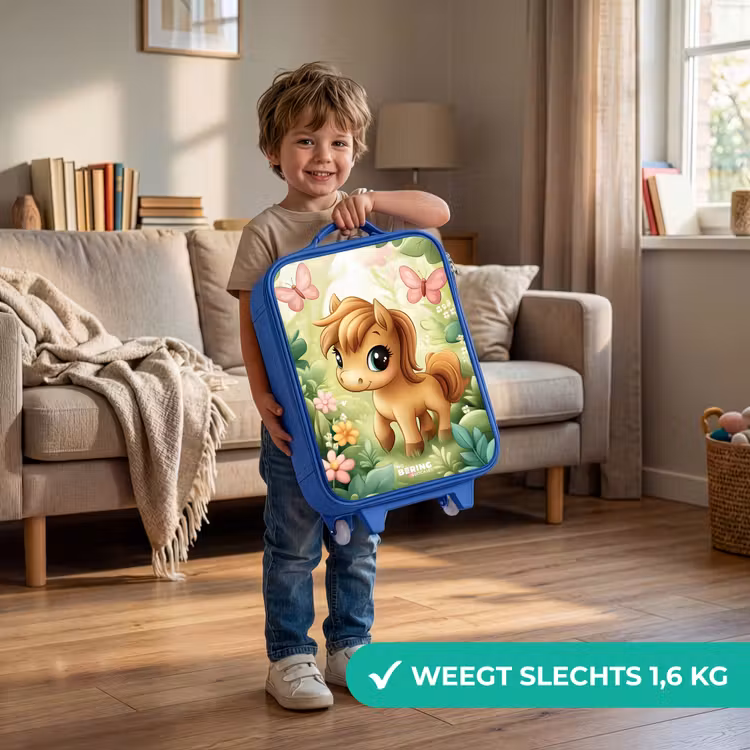 Paard - Bloemen - Vlinders Kinderkoffer - Blauw klein -sfeer2_NL