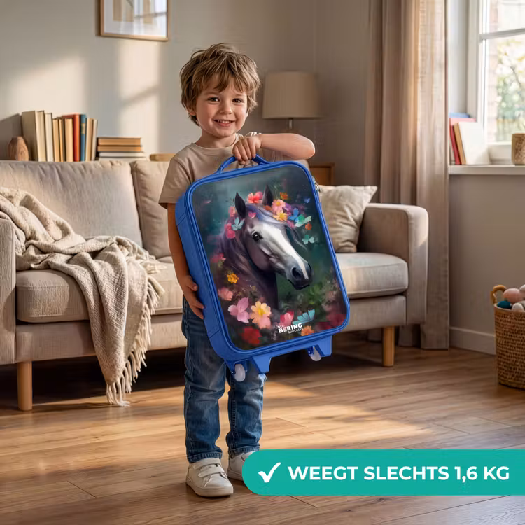 Paard in kleurrijke bloemen Kinderkoffer - Blauw klein -sfeer2_NL