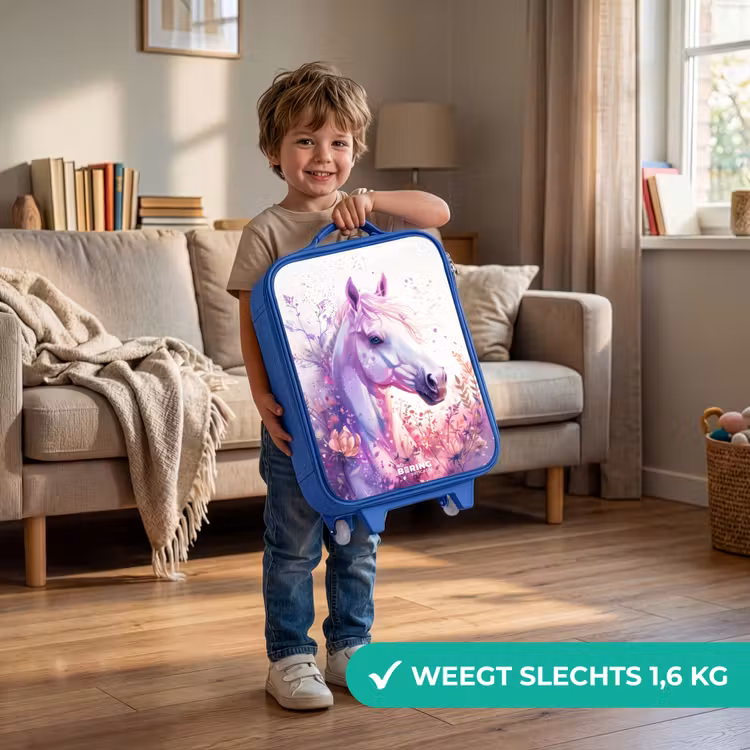 Parelachtige Pony Kinderkoffer - Blauw klein -sfeer2_NL