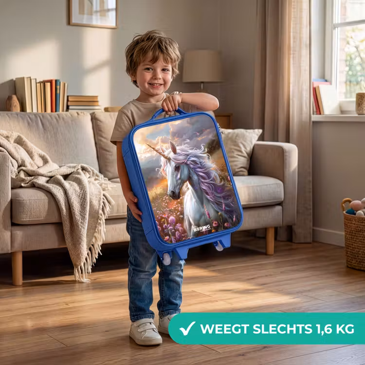 Pastel parelhoorn Kinderkoffer - Blauw klein -sfeer2_NL