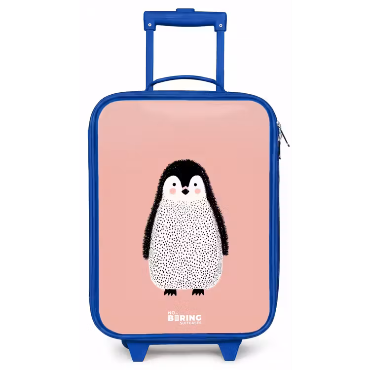 Pinguïn - Stippen - Roze - Minimalistisch Kinderkoffer - Blauw klein -zz3dotto