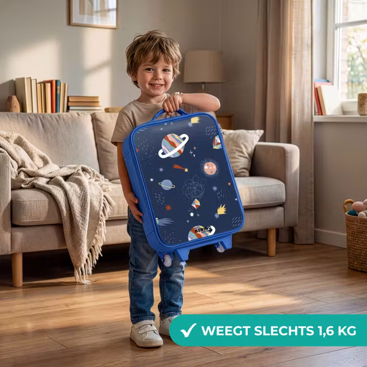 Planeten in de hemel Kinderkoffer - Blauw klein -sfeer2_NL