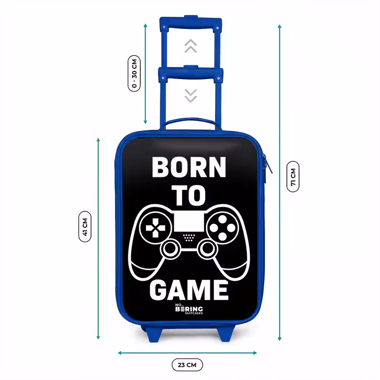Qoute met controller in zwart wit Kinderkoffer - Blauw klein -productfoto_formaten