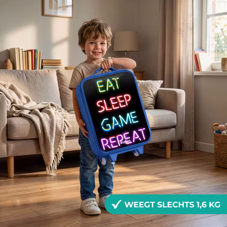 Qoute met neon lichten Kinderkoffer - Blauw klein -sfeer2_NL