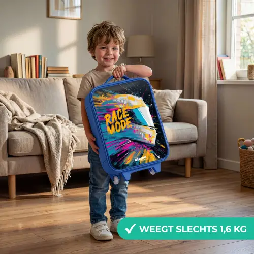 Racehelm - Verfspatten - Penseelstreken - Race mode Kinderkoffer - Blauw klein -sfeer2_NL