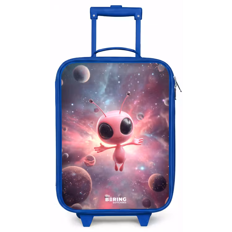 Roze Alien in Sterrennevel Kinderkoffer - Blauw klein -zz3dotto