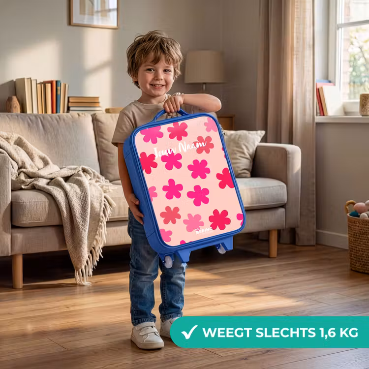 Roze bloemen Kinderkoffer - Blauw klein -sfeer2_NL