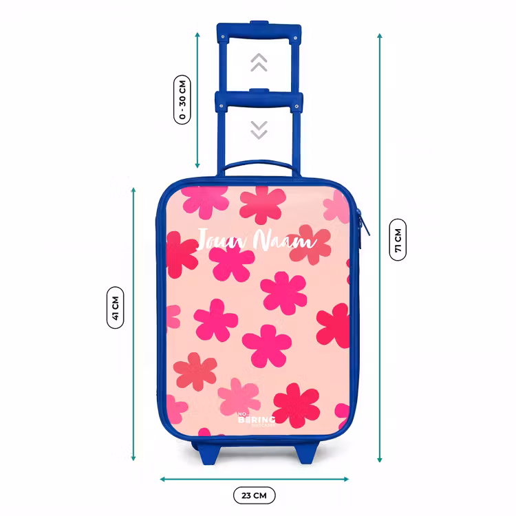 Roze bloemen Kinderkoffer - Blauw klein -productfoto_formaten