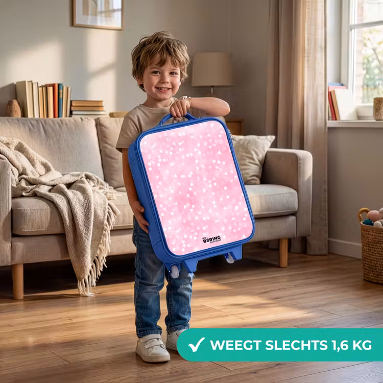 Roze glitter hartjes Kinderkoffer - Blauw klein -sfeer2_NL