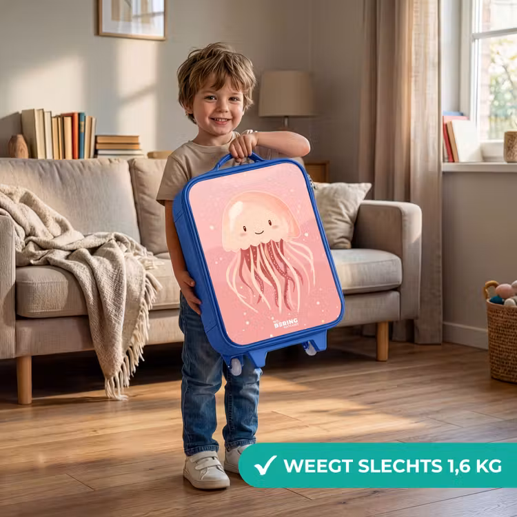 Roze kwal met gezicht Kinderkoffer - Blauw klein -sfeer2_NL