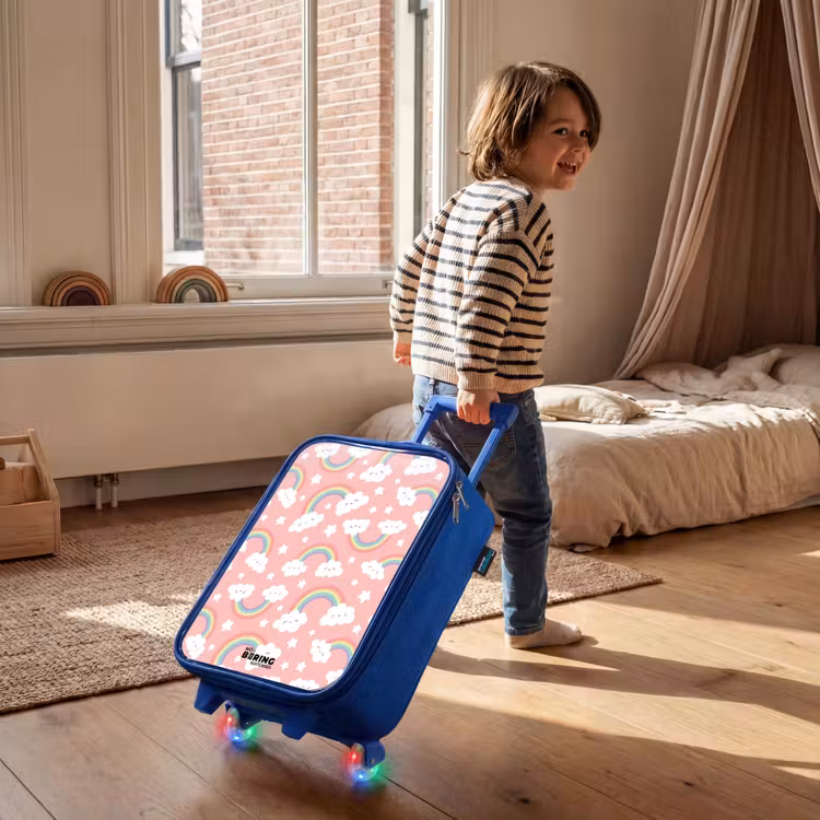 Roze met regenboog patroon Kinderkoffer - Blauw klein -sfeer1