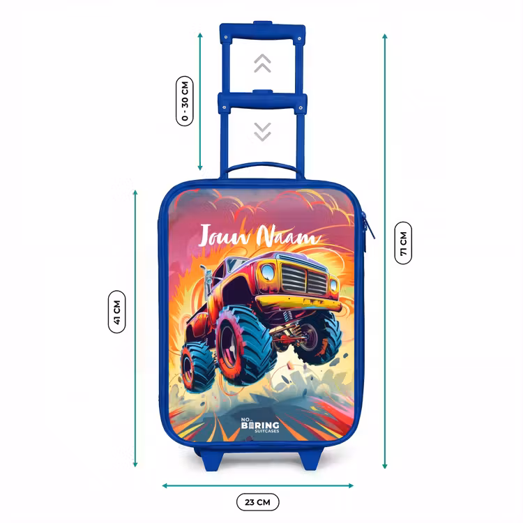 Roze Monstertruck Vliegt over het Asfalt Kinderkoffer - Blauw klein -productfoto_formaten