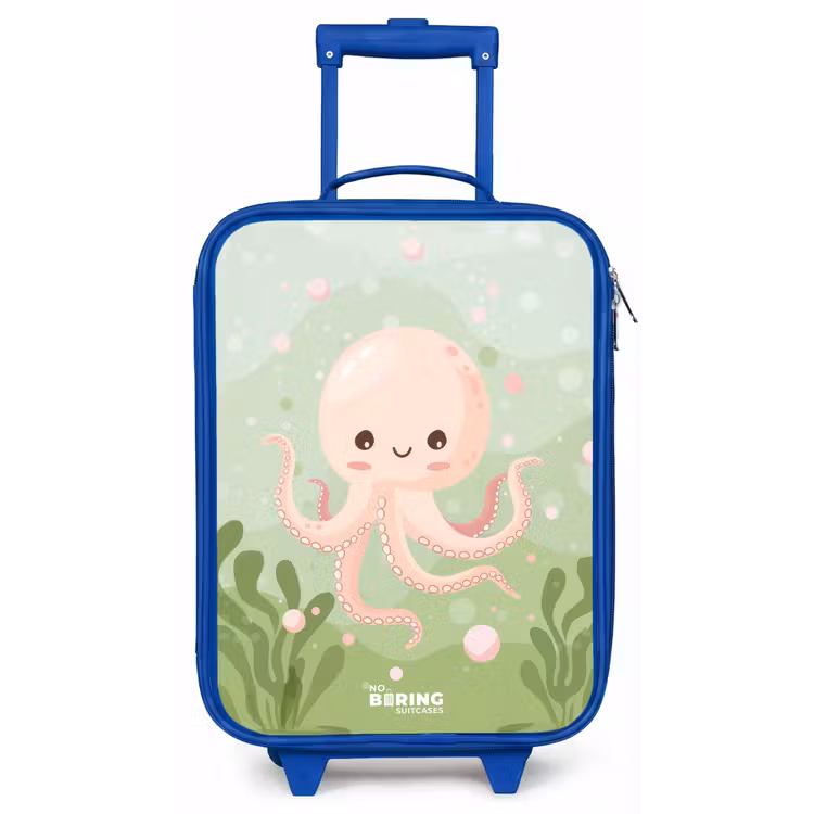 Roze octopus met een lach Kinderkoffer - Blauw klein -zz3dotto