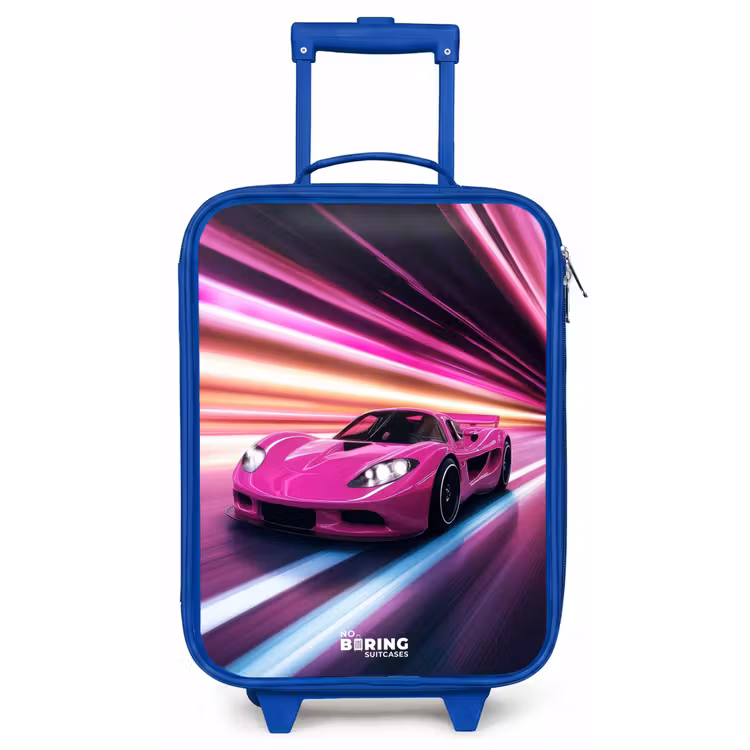 Roze raceauto flitst door neonlicht Kinderkoffer - Blauw klein -zz3dotto
