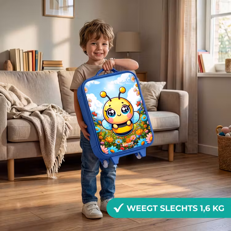 Schattige bij tussen de bloemen Kinderkoffer - Blauw klein -sfeer2_NL