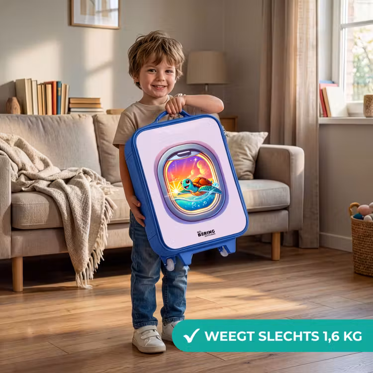 Schildpad die zwemt met zonsondergang Kinderkoffer - Blauw klein -sfeer2_NL
