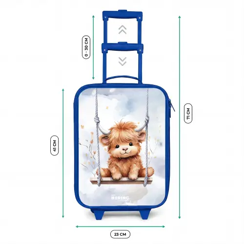 Schommelend Schotse hooglander kalf van waterverf Kinderkoffer - Blauw klein -productfoto_formaten