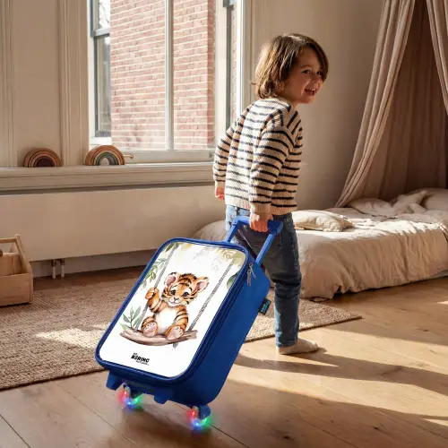 Schommelend tijgerwelpje waterverf tekening Kinderkoffer - Blauw klein -sfeer1