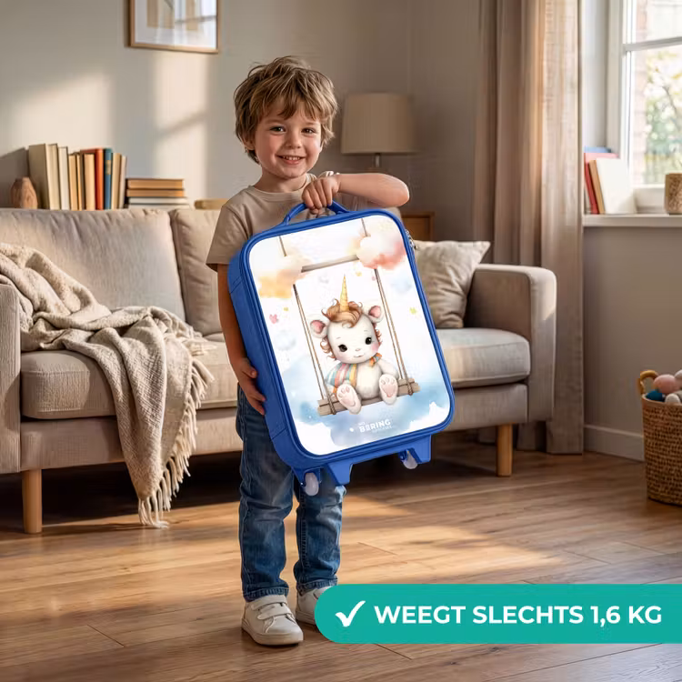 Schommelende baby eenhoorn Kinderkoffer - Blauw klein -sfeer2_NL