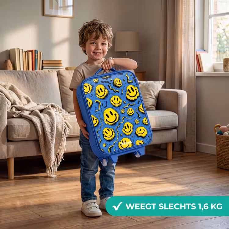 Smiley - Geel - Blauw Kinderkoffer - Blauw klein -sfeer2_NL