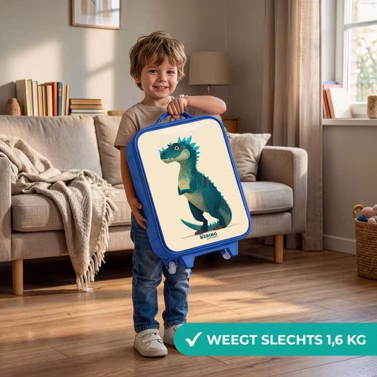 Spiky dino met vriendelijke blik Kinderkoffer - Blauw klein -sfeer2_NL