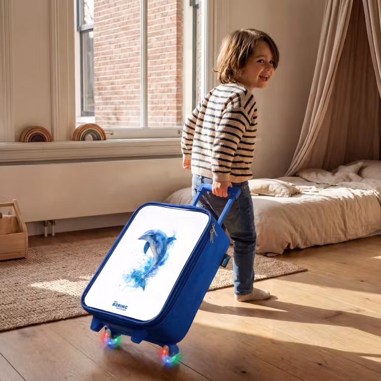 Springende blauwe dolfijn Kinderkoffer - Blauw klein -sfeer1