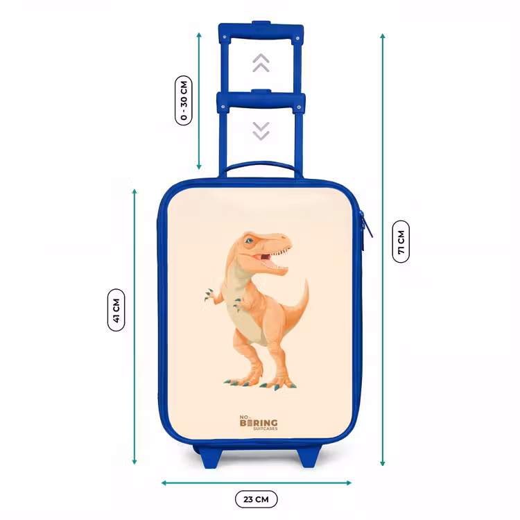 T-rex dino in oranje kleuren Kinderkoffer - Blauw klein -productfoto_formaten