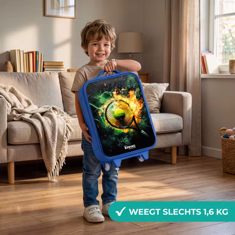Tennisbal in vlammen bij krachtige smash Kinderkoffer - Blauw klein -sfeer2_NL