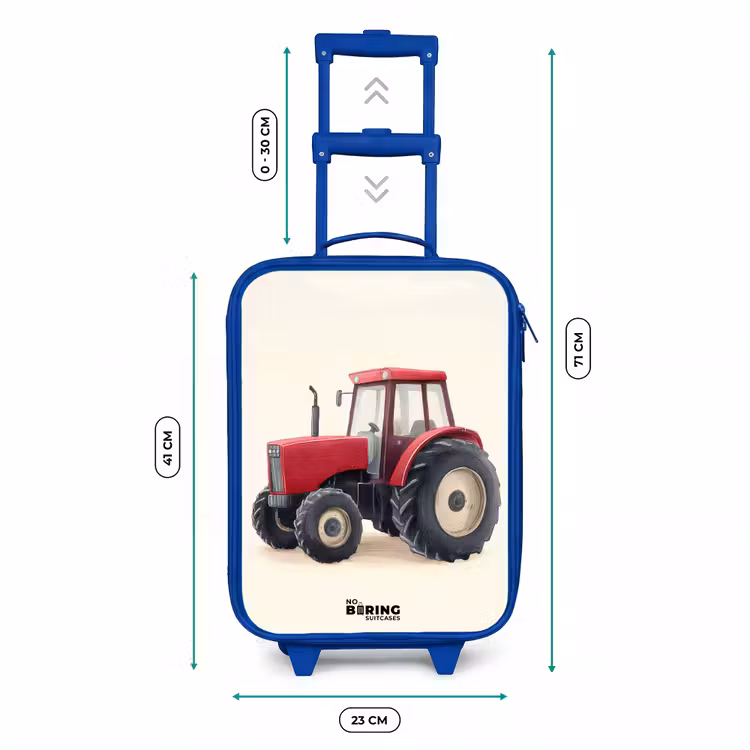 Tractor - Getekend - Rood Kinderkoffer - Blauw klein -productfoto_formaten