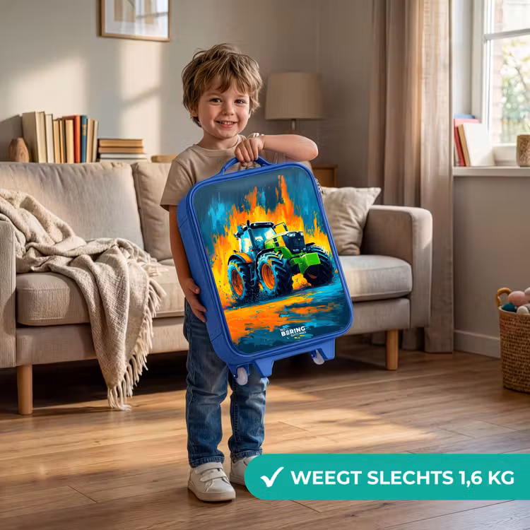 Tractor - Groen - Abstract - Penseelstreken Kinderkoffer - Blauw klein -sfeer2_NL
