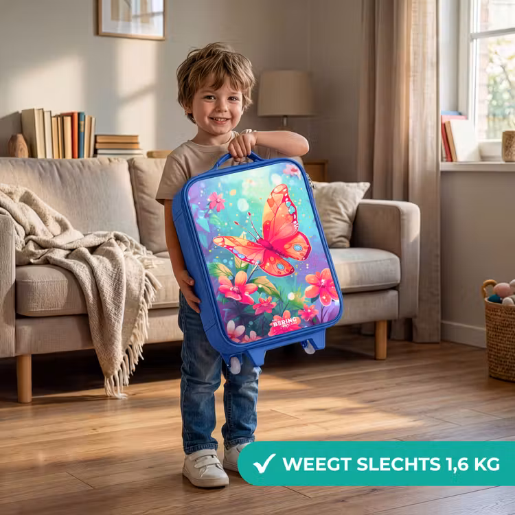 Verbluffende vlinder Kinderkoffer - Blauw klein -sfeer2_NL