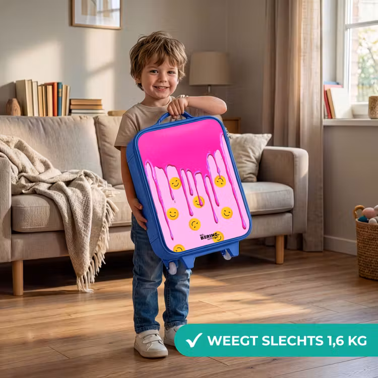 Verf - Smiley - Roze Kinderkoffer - Blauw klein -sfeer2_NL