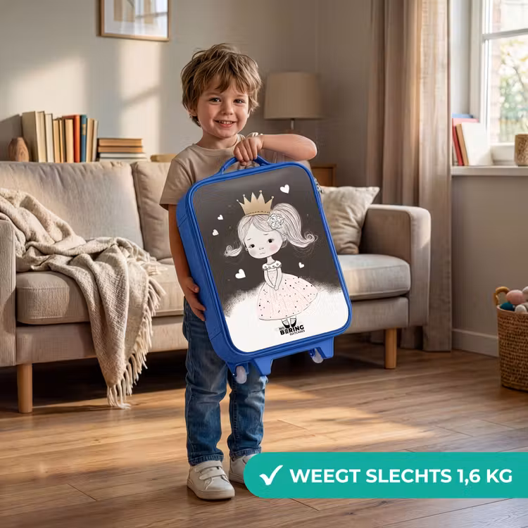Verlegen prinses met bloem Kinderkoffer - Blauw klein -sfeer2_NL