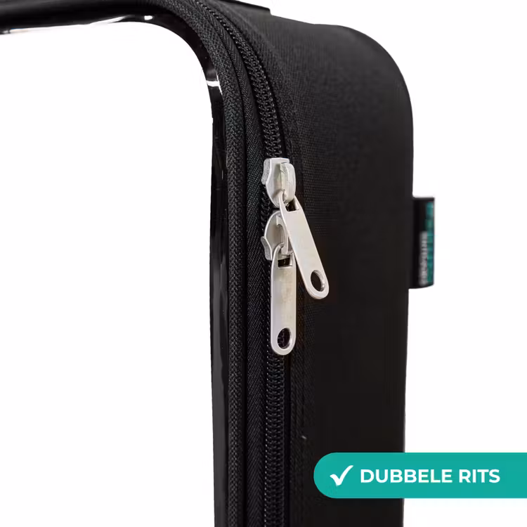 Blauw vliegtuig met lachend gezicht Kinderkoffer - Zwart klein -rits_NL