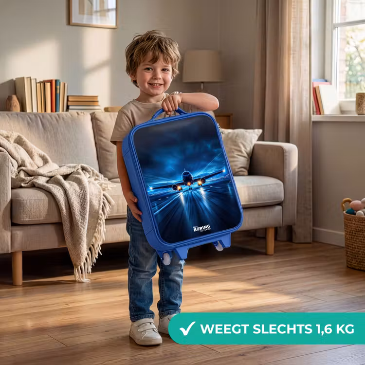 Vliegtuig opstartend in futuristisch nachtlandschap Kinderkoffer - Blauw klein -sfeer2_NL