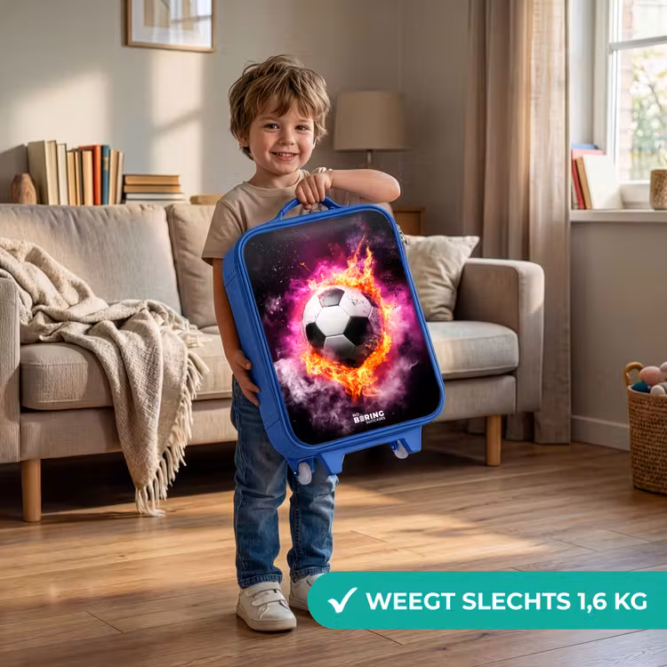 Voetbal in roze vuur explosie Kinderkoffer - Blauw klein -sfeer2_NL
