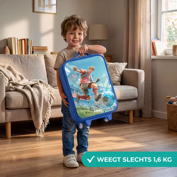 Voetbal - Jongen - Stadion - Elektrisch Kinderkoffer - Blauw klein -sfeer2_NL