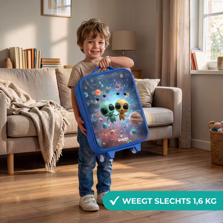 Vrolijke buitenaardse vrienden Kinderkoffer - Blauw klein -sfeer2_NL