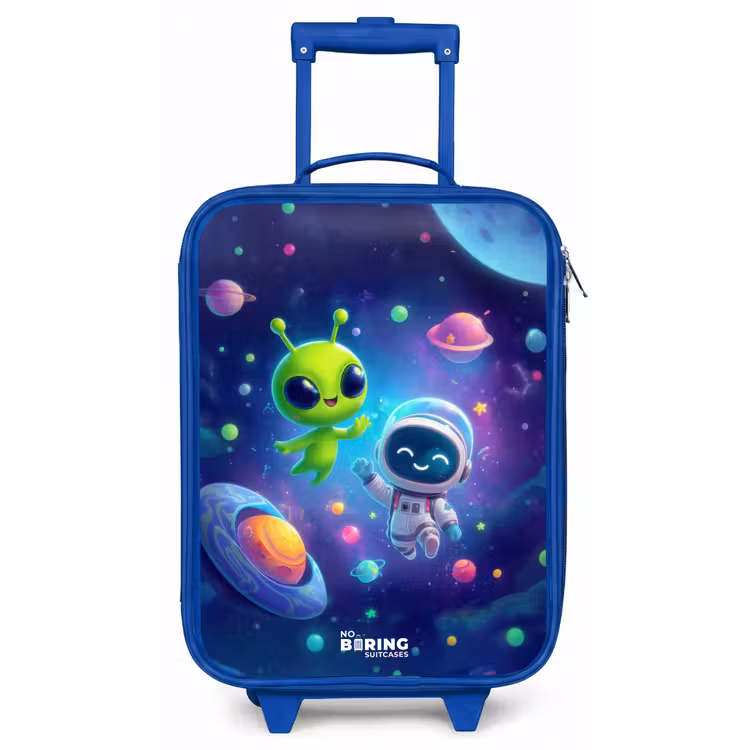 Vrolijke Ontmoeting in de Ruimte Kinderkoffer - Blauw klein -zz3dotto