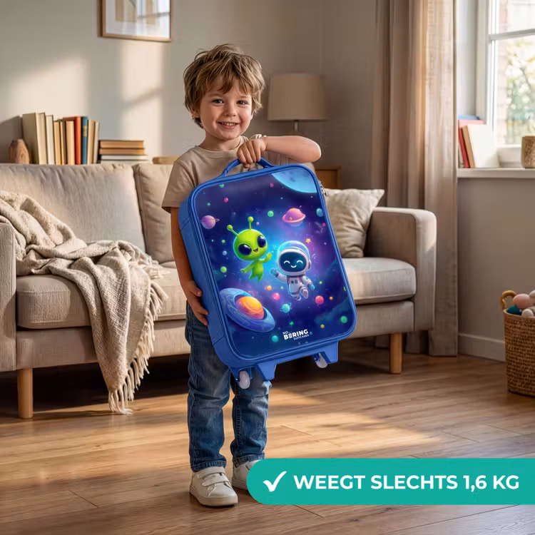 Vrolijke Ontmoeting in de Ruimte Kinderkoffer - Blauw klein -sfeer2_NL